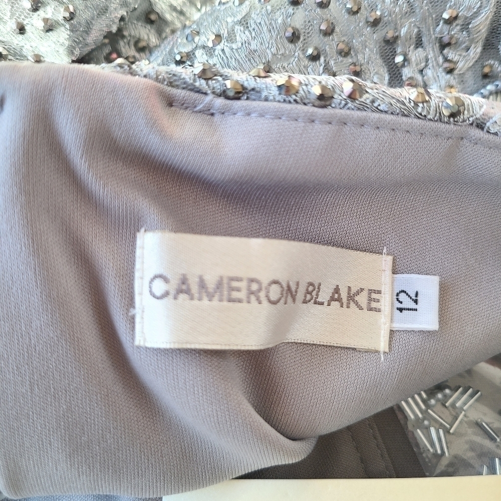 Cameron Blake Textured Silver Formal Gown, Size Medium - Picture 9 of 10